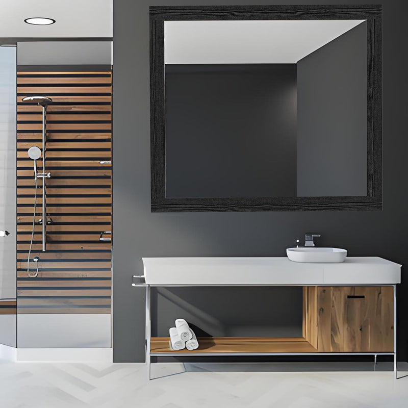 33FT Border Peel and Stick Removable PVC Waterproof Wallpaper Border Self Adhesive Bathroom Mirror Frame Sticker 4"x390" Black Wood Texture