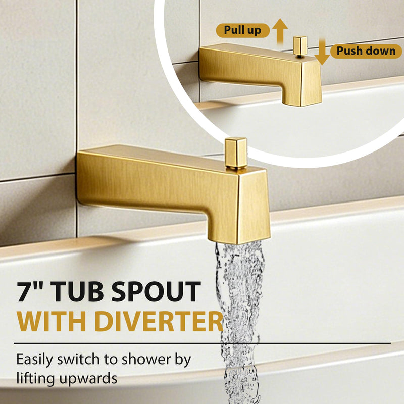 Kedra 7" Diverter Tub Spout, Slip-On Gold Tub Spout with Diverter Brushed Gold