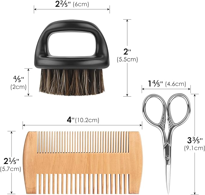 Linkidea Beard Brush & Beard Comb Set for Men Beard and Beard Care Kit Boar Bristle Brush Dual Action Wood Comb Beard Trimming Scissor with Travel Bag - NewNest Australia