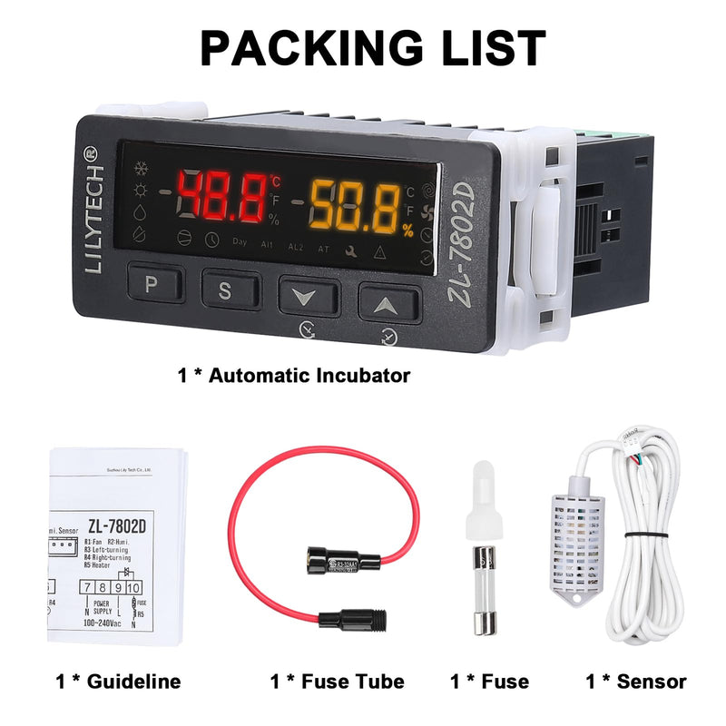 ZL-7802D Automatic Incubator,Digital Temperature Controller,Egg Incubator Controller Thermostat Hygrostat for Eggs Turning and PID Control