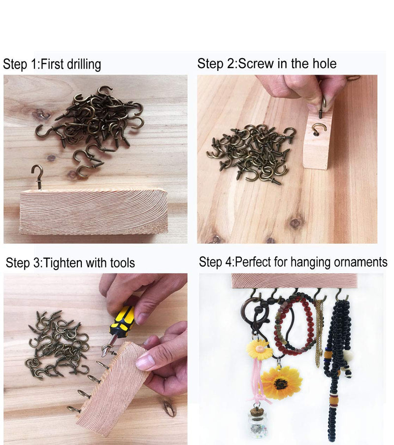 Small Screw Hooks 1/2'' Screw Cup Hook Bronze Screw-in Light Hooks DIY Jewelry Hooks (60Pack) Bronze 60pcs