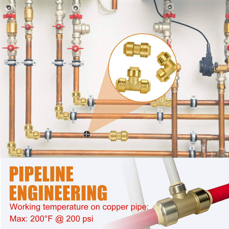 Universal Plumbing Fittings, Pex Fittings 1/2 Inch, Faucet Connector & 90° Elbow, No-Lead Brass Plumbing Adapter for PEX, Copper, CPVC Pipes. 2 set 1/2 Inch Brass Plumbing Fitting