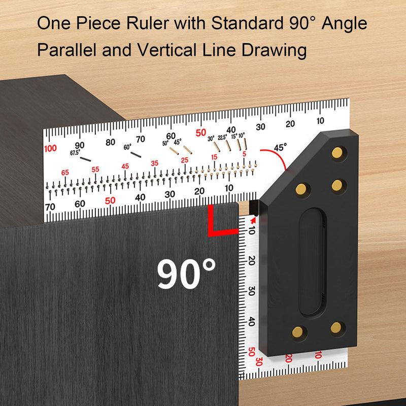 POCREATION Stainless Steel Woodworking Square Ruler,100mm / 3.94in Right Angle Measuring Tool with Marking Holes,Precision Layout Tool for Carpentry, DIY & Woodcraft
