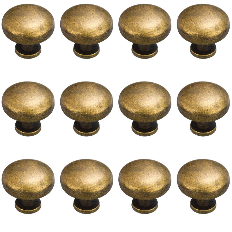 12 Pack Antique Brass Cabinet Knobs Vintage Retro Antique Brass Zinc Alloy Cabinet Drawer Knob 1.18 Inch (30mm) Classic Round Kitchen Hardware for Dresser Cupboard Wardrobe