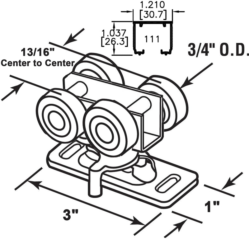 3/4" RV Pocket Door Ball Bearing Hangers Fit Johnson Part #1025, #JR20565 & #H530, Works with 111/118F Series Track, Upgraded Quad Rollers, 13/16" C.T.C, Min. 1" Thick Doors, 2 Pack N 6847 Quad