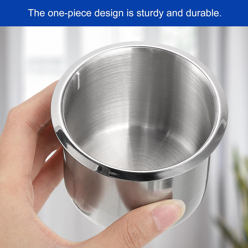uxcell 2 Pcs 201 Stainless Steel Drop-in Cup, 2.44" x 4.6" Drink Can Holder Poker Table Cup Holder Insert for Sofa Boat Car Marine, Silver 2.44" x 4.6"