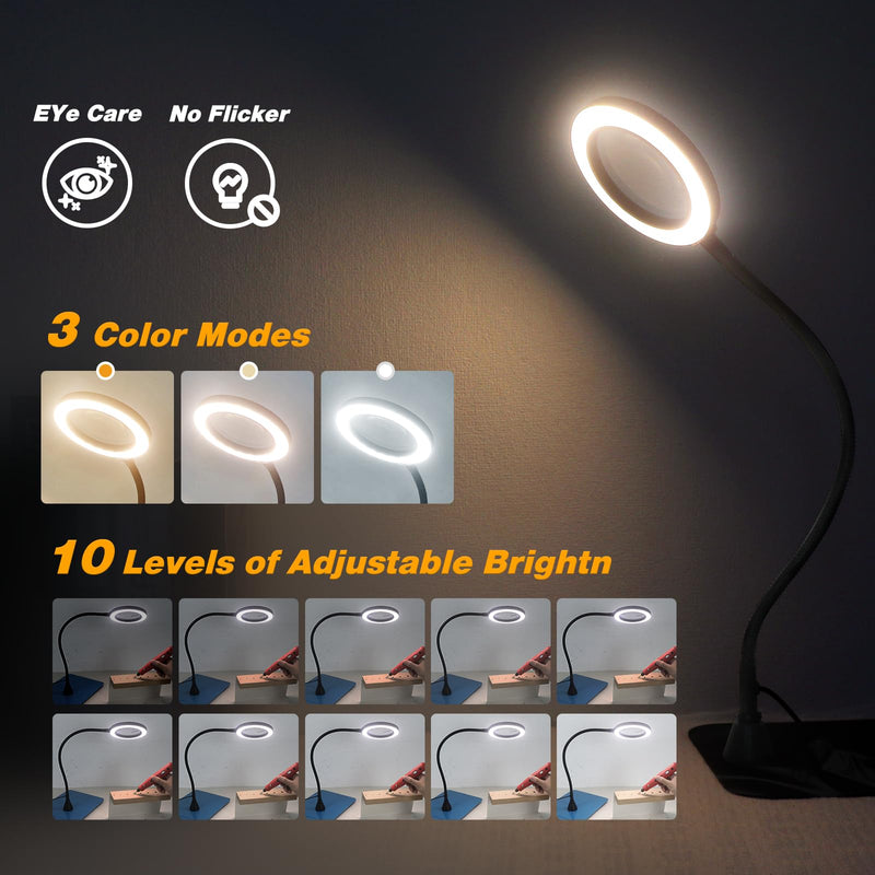 Soldering Magnifying Glass Helping Hands Magnifier, Magnetic Magnifier Lamp with 3 Color Modes, Flexible Gooseneck 5X Magnifying Glass Lamp for Helping Hands Soldering Station Solder Electronics