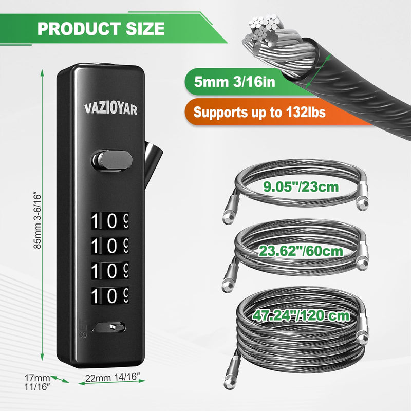 Cable Locks with Combination,Bicycle Lock, Suitcases Lock,Comes with 3 Different Lengths of Cables, Reconfigurable 4-Digit Password Lock,Zinc Alloy Reinforced Lock Body (Black) Black