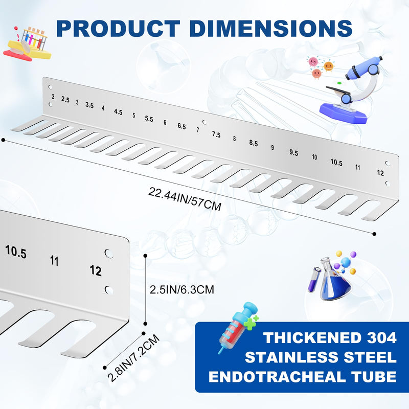Endotracheal Tube Holder 304 Stainless Steel Rack Wall Hanging Frame Endotracheal Tube Holders Intubation Hanger for Veterinary Equipment Supplies(22.44 inches, 2.0-12) 1
