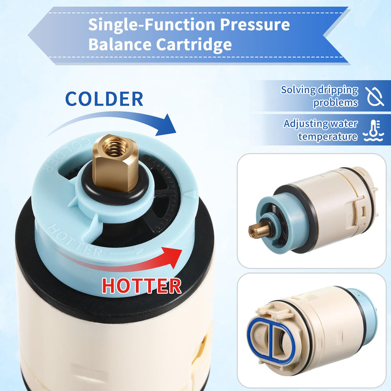 Dreyoo Single Function Pressure Balance Cartridge Replacement for RP70538/RP73625, Shower Cartridge Compatible with Peerless/Delta Single Handle Tub/Showers Faucet (Check Valve Included) (1 Pack) 1