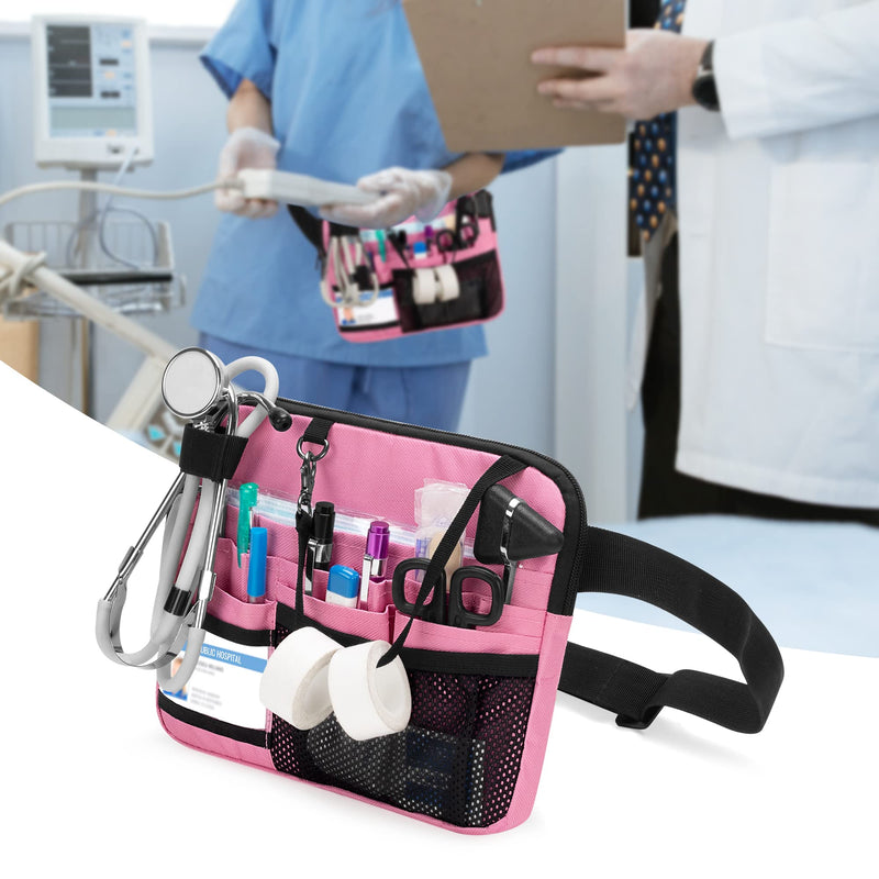 Damero Nurse Fanny Pack with Medical Gear Pockets, Nurse Waist Pouch Nurse Tool Belt with Tape Holder for Stethoscopes, Bandage Scissors and Other Medical Supplies, Pink