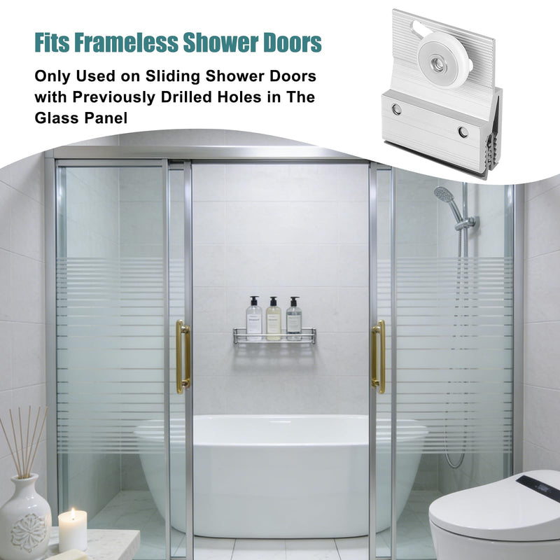(4-Pack) M 6145 Frameless Shower Door Rollers Top Bracket Assembly - 3/4" Round Plastic Wheel with Ball Bearings, Extruded Aluminum Chrome Finish - Replacement Hardware Kits for Glass Sliding Doors