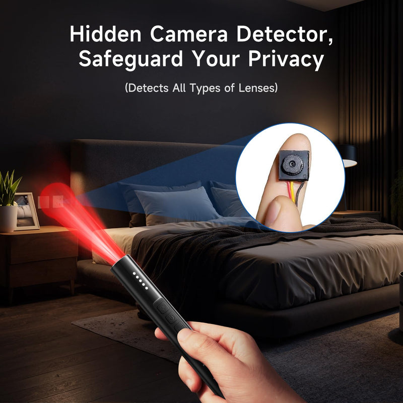 Upgraded Multi-Function Hidden Camera Detector - Precision Detection, GPS Tracker Detector, Anti-Spy RF Detector & Camera Finder for Airbnb, Hotels, Travel, and Fitting Rooms Black