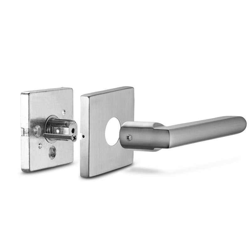 Berlin Modisch Privacy Lever Door Handle Slim Square Easy to Open Locking Lever Set [for Bedroom or Bathroom] Reversible for Right & Left Sided Doors Heavy Duty - Satin Nickel Finish Privacy [Lock with no key required] Brushed Nickel Finish