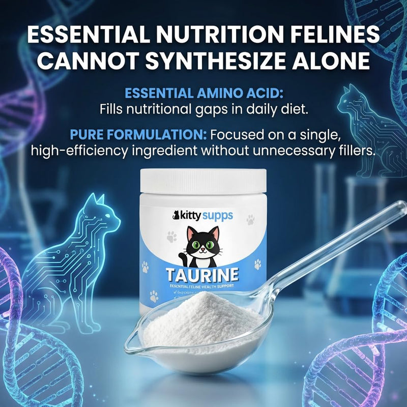 Taurine Supplement for Cats,KittySupps Taurine for Cats - Supports Heart, Eyes & Immunity, Promotes Energy & Healthy Coat, 200 Gram Powder Supplement.