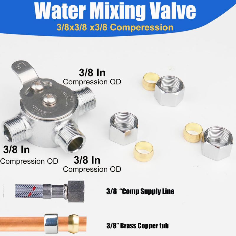WHK Water Mixing Valve Hot Cold Water Mixer, Inlets and Outlet is 3/8"Inch by Compression Connection on Sink to Adjust Water Tempture(Lead-Free Brass)