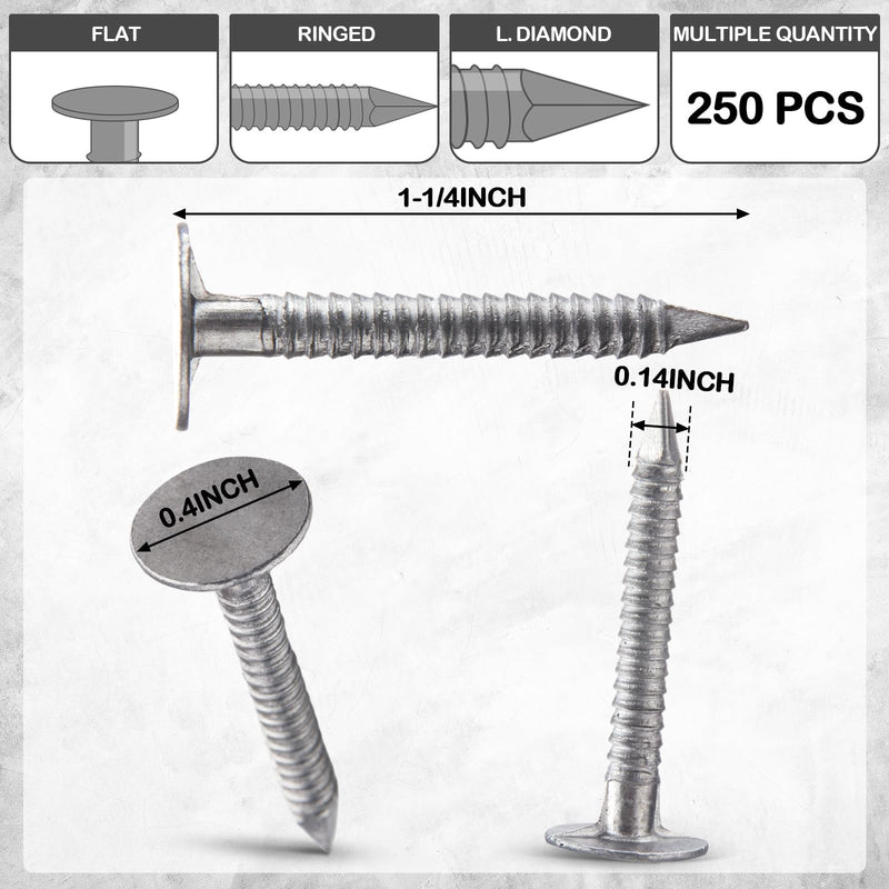 Tandefio 250 Pcs Aluminum Siding Nails Siding and Panel Nails Roofing Siding Nails Aluminum Metal Roofing Nails to Fasten Roofing Felt Wood Decking Insulation Board (1-1/4 Inch) 1-1/4 Inch