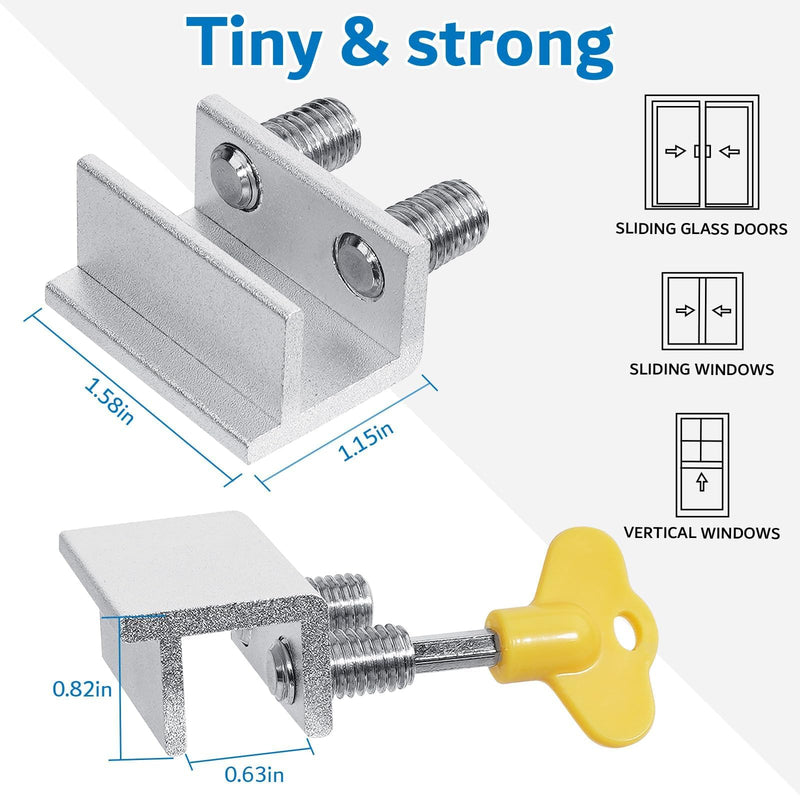 Sliding Window Locks,Window Locks for Horizontal Sliding Windows,Window Security Lock with Key,Adjustable Aluminum Easv to Install Window Stopper,Window Locks for Up and Down Windows (4 Sets Silver) 4 Set Double
