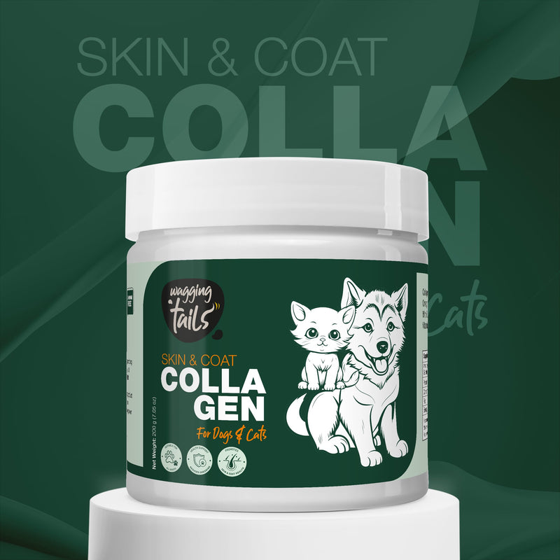 Wagging Tails Skin & Coat Collagen Peptide Topper Powder (7.05 oz) + Wound Care Spray with Active Nano Silver (3.38 oz) | for Dogs & Cats All Breeds