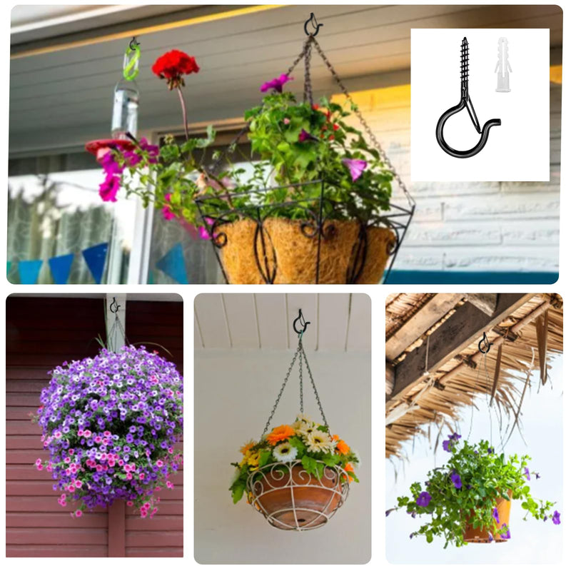 25 PCS Q Hanger Hooks with Safety Buckle, Windproof Screw Hooks for Hanging Outdoor String Lights, Christmas Lights,Cups, Decors,2.3 Inches, Black 25pcs
