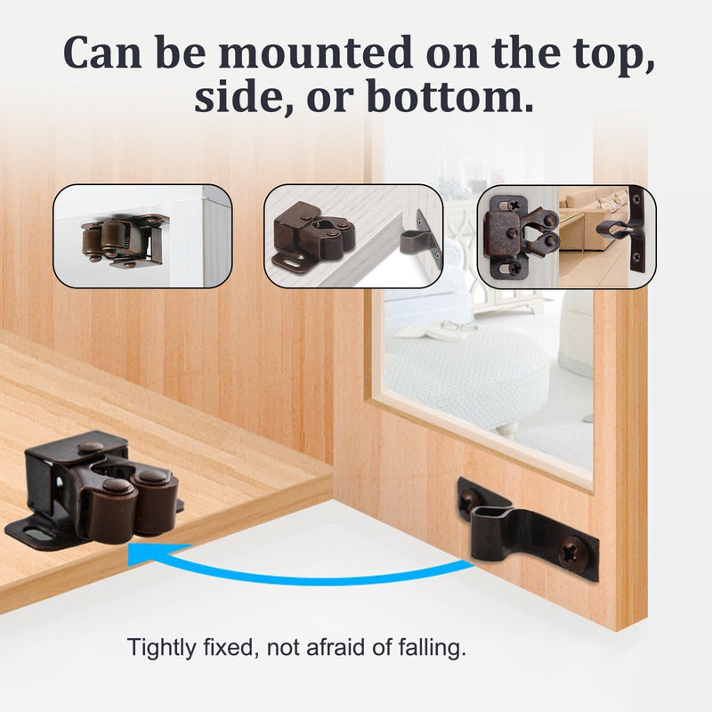 10 PCS Cabinet Latch Double Roller Catch Heavy Duty Latch Hardware with Screws for Cabinet Kitchen Closet Doors Black Nickel