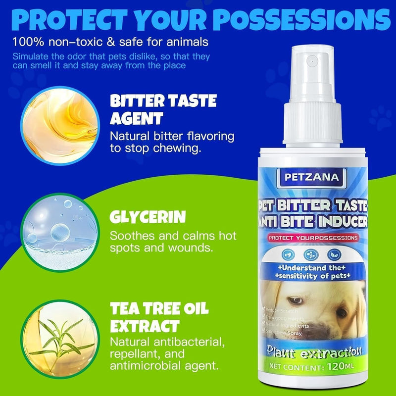 Bitter Apple Dog Spray, Anti Chew Deterrent for Dogs with Natural Citrus & Rosemary, Helps Protect Furniture, Shoes, Plants & Bandages from Chewing and Licking, 120ml