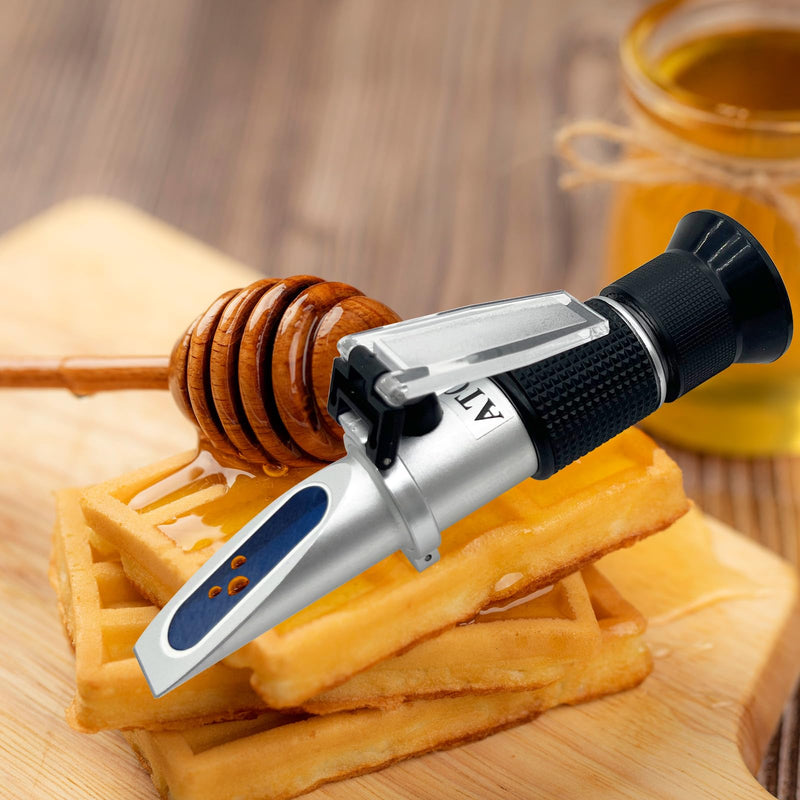 Honey Refractometer for Measruing Brix 58~90%, Honey Moisture 12~27%, Baume 38~43° Honey Moisture Tester 3 in 1 Refractometer for Honey Maple Syrup, Molasses, Fruit jam and Bee Keeping