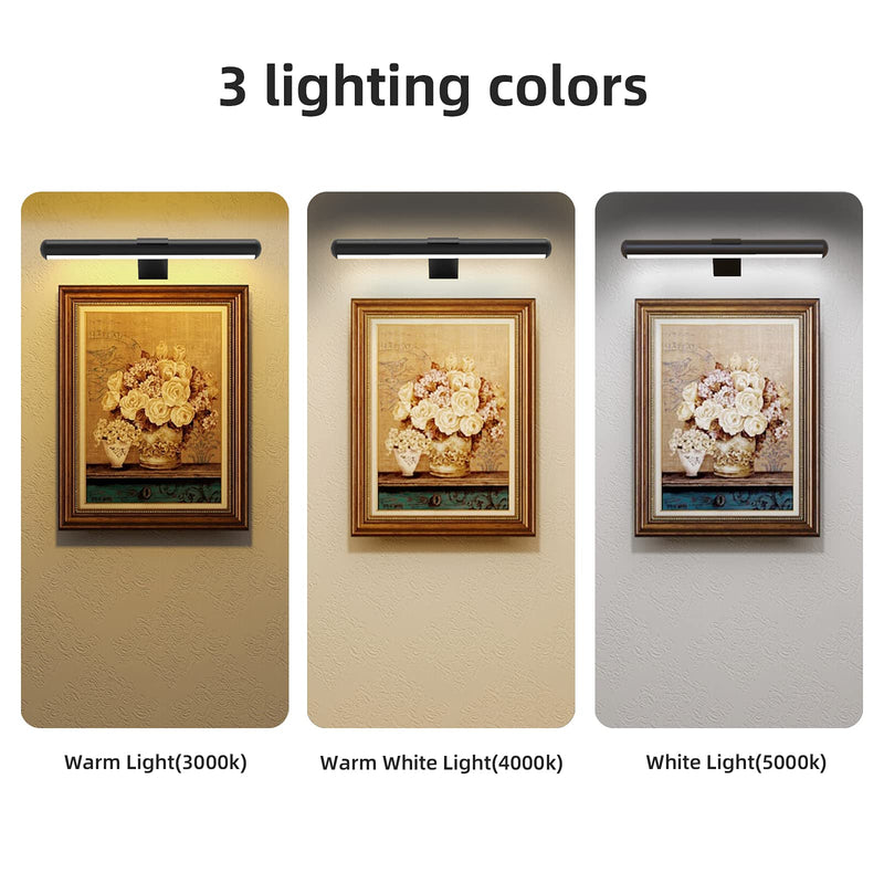 TINTINDOC Wireless Picture Light with Remote,Brightness Timer Setting,Rechargeable Battery Painting Light for Pictures Display Art on Wall with 3 Colors Lighting,Used for Frames Dartboard Portrait Black 13INCH