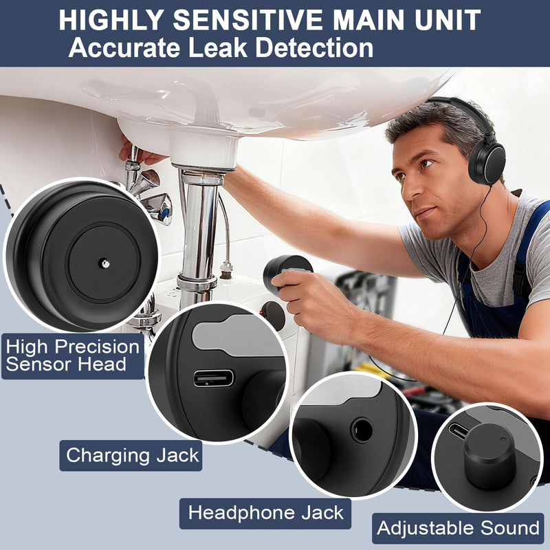 Water Leak Detector, Underground High Sensitivity Water Leak Detector with Headset, Water Leak Detection Device for Water Leakage Detection Construction Pipelines (with Large Earphone) With Large Earphone