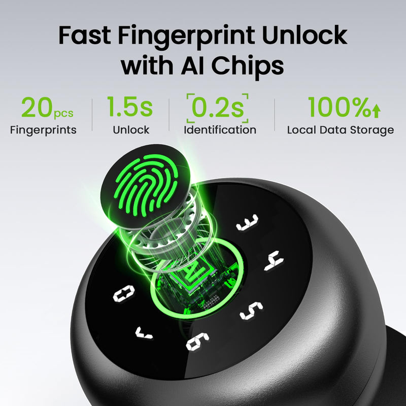 GHome Smart Fingerprint Door Lock, 4 in 1 Smart Fingerprint Door Knob with Keypad, App Control, Auto Lock, Biometric Door Knob with Lock for Bedroom, Apartment, Garage, Home & Office 4 IN 1 - Black
