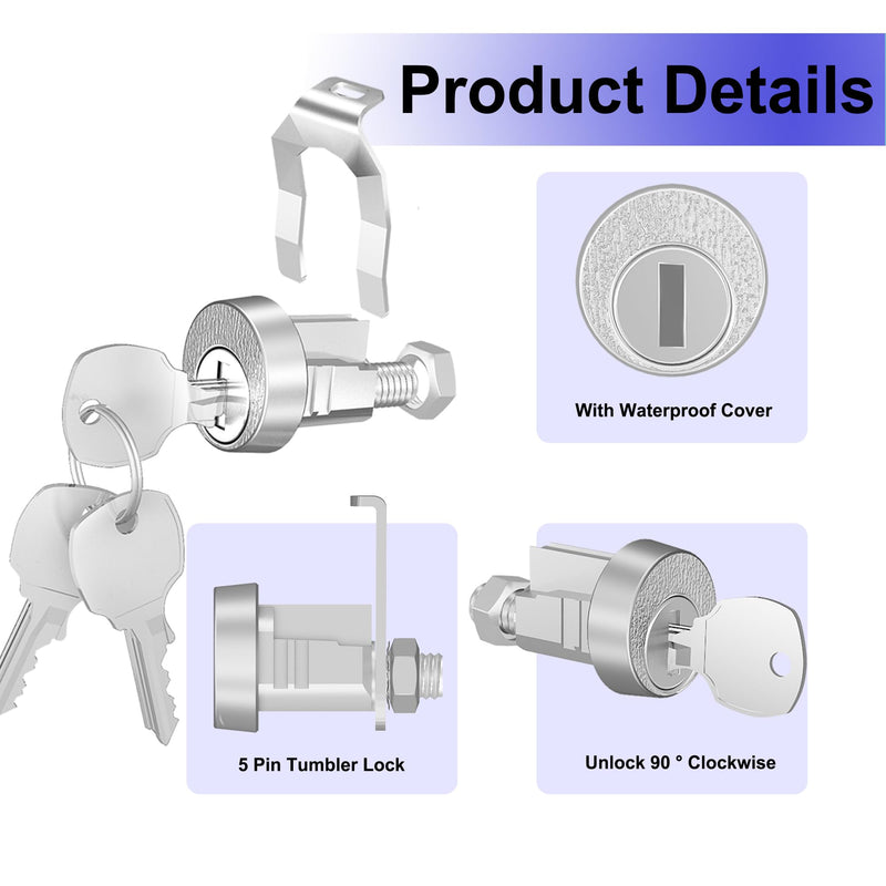 3 Pack Mailbox Locks with Keys Replacement, Mailbox Lock Replacement for L-1172C Mail Box Lock and Key, Nickel Finish 3 Pack Keys Different Silver