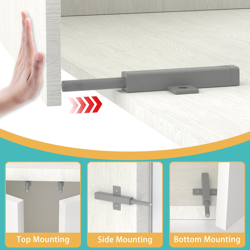 Push Touch Latch, Jiayi Push to Open Cabinet Latch 2 Pack Heavy Duty Door Spring Magnet On Close Push Catches Magnetic Push Out Latch for RV Hidden Barn Kitchen Doors Drawer Gray