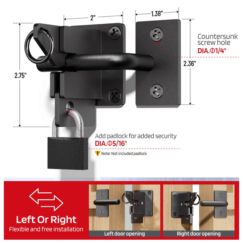 304 Stainless Steel Wooden Fence Self-Locking Gate Latch Heavy-Duty Gravity-Style Fence Gate Latch Privacy Latch, For Wooden Doors, Metal Doors, and Vinyl Fences Gate Lock Hardware (Black-Sand) Black