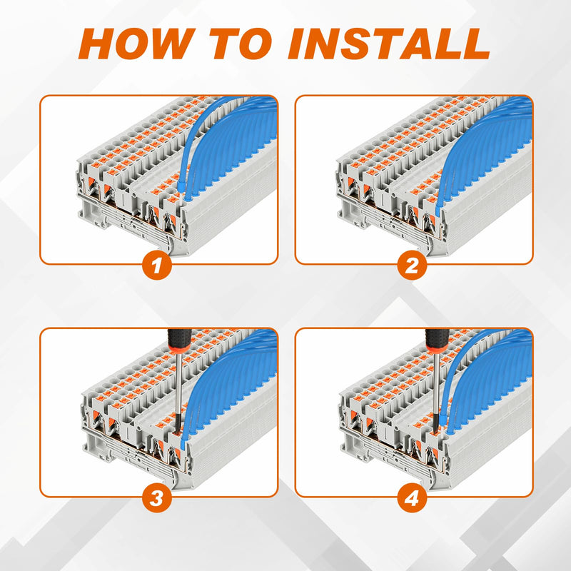 DIN Rail Terminal Block Twin Spring Terminal Connectors Push in Type PT Screwless Wire Wiring Connector with 10 Covers 10 End Stops 6 Jumpers (ST2-2.5/2x2,56 Pcs) 56 ST2-2.5/2x2