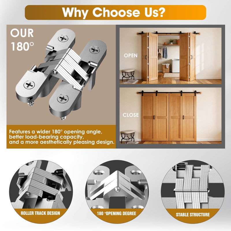 Invisible Hinges for Cabinet Doors - Completely Hidden 180°Hinges,Concealed and Smooth Quiet Close(Silver,0.51"-2.36",4Pack) 0.51"-2.36" | 4Pack Silver