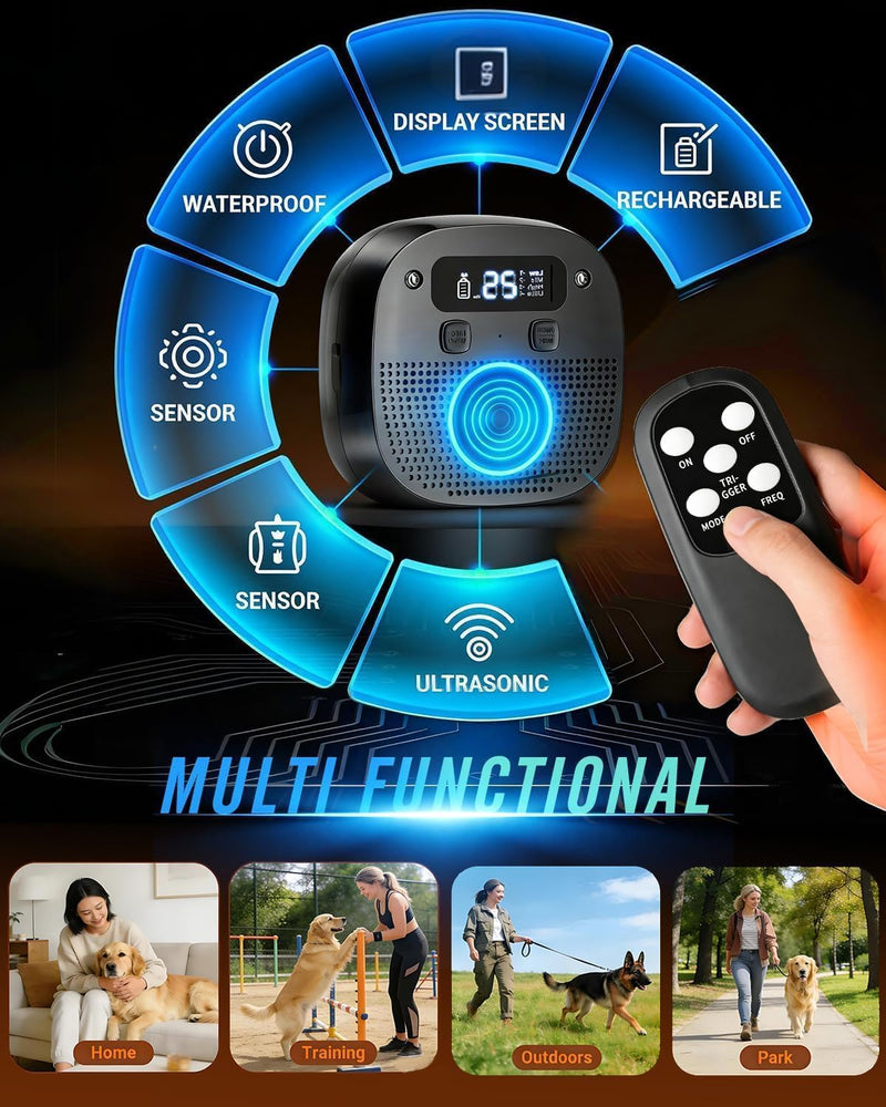 Dog Barking Control Devices, Anti Barking Device for Dogs with Remote Control, Ultrasonic & Sensor Technology, Rechargeable, Adjustable Modes & Frequencies, Bark Box Indoor Outdoor（Charcoal）