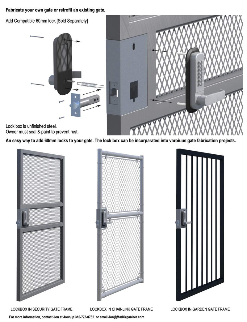 JOUNJIP GB2020 Gate Lock Box Steel Gate Box (1 3/4" Thickness) - for All JOUNJIP Mechanical Combination Locks - for Metal Gates and Fence (NOT for Aluminum GATE) - 2 3/8" Inch 60mm Backset
