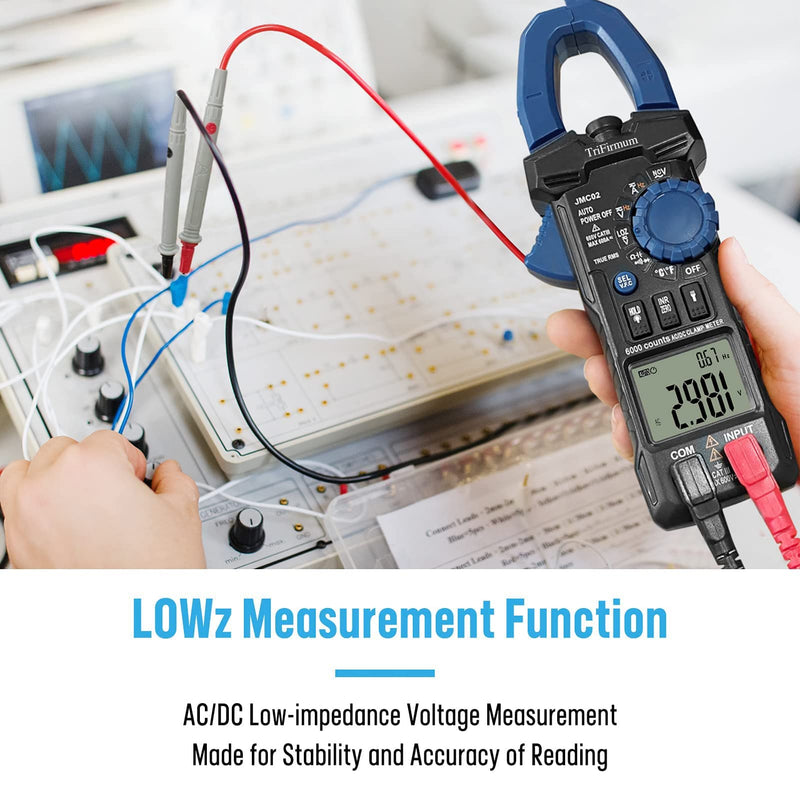 Digital Clamp Meter,6000 Counts Auto Range TRMS Multimeter Tester 600A AC Current,600V AC/DC Voltage Amp Meter with Continuity/Resistance/Diode