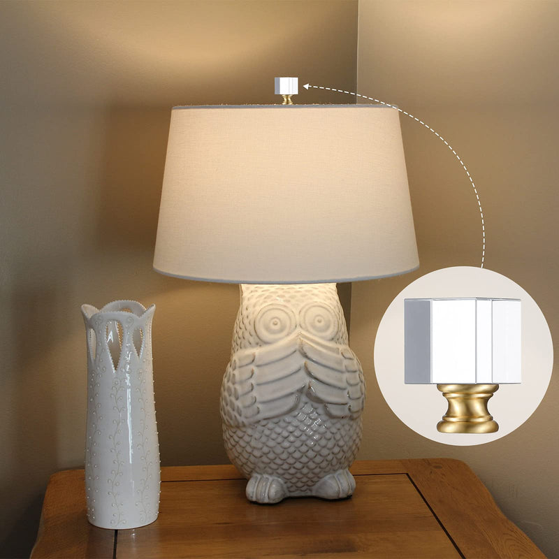 2 Pieces Cube Crystal Lamp Finial Clear Square Lamp Finial Cap Knob Top Knob Lamp Finial with Chromed Base for Lamp Shade Lamp Decoration, 1-4/5 Inches Tall (Clear, Gold) Clear, Gold