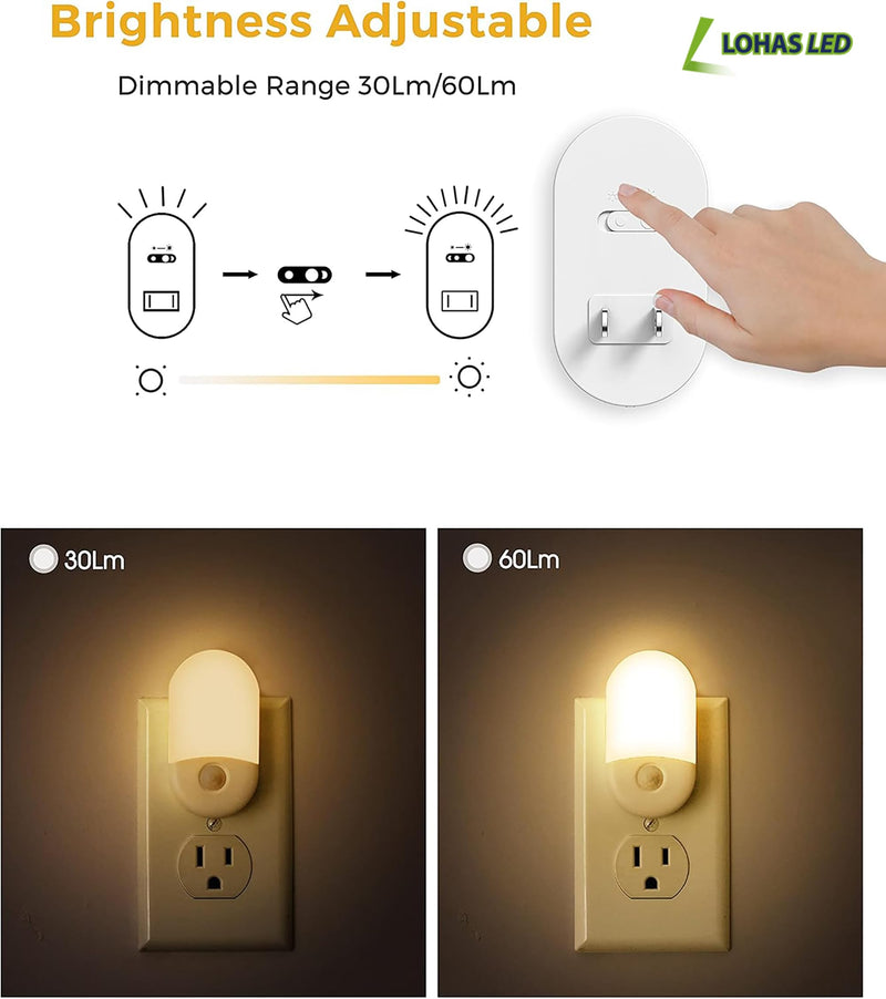 L LOHAS LED Motion Sensor Night Light, 2Pack, Motion Activated Night Light, Night Lights Plug into Wall Motion Sensor, 3000K Warm White, Adjustable Brightness 30/60LM, for Kids Adults Bathroom Bedroom Soft White