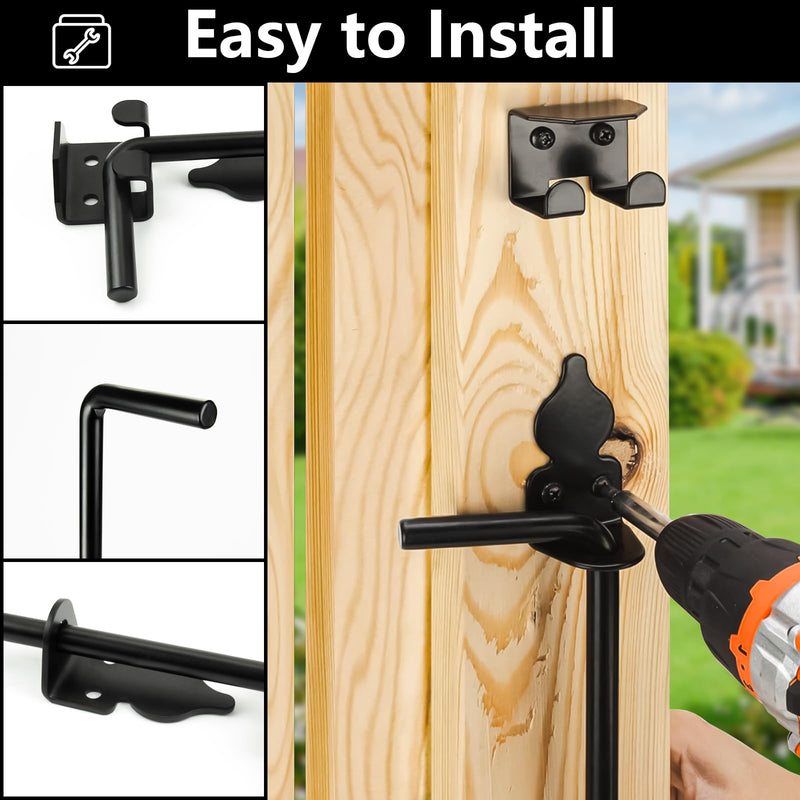 Gezen 24" Cane Bolt Gate Drop Rod Heavy Duty Gate Hardware for Wooden Fences Metal Vinyl Gates Doors, Gate Ground Latch for Holding Gate to The Ground, Black Finish, 2 Pack 2Pack 24in
