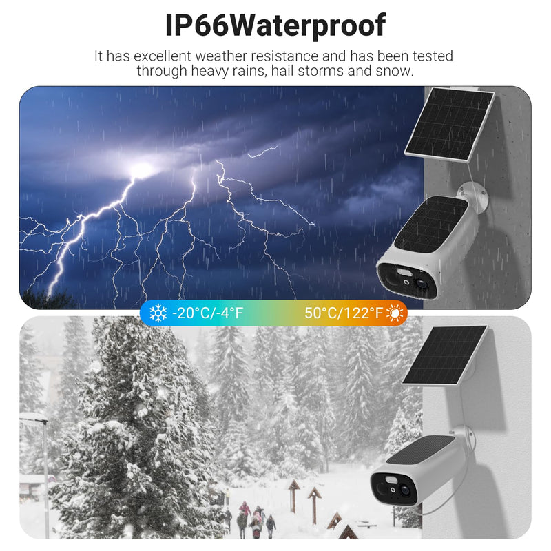 Rraycom 2.5K Solar Security Cameras Wireless Outdoor, Tuya Smart Camera,2-Way Talk, Color Night Vision, PIR Motion Detection,Spotlight/Siren, Alexa, Waterproof,No Monthly Fee C366-1pc
