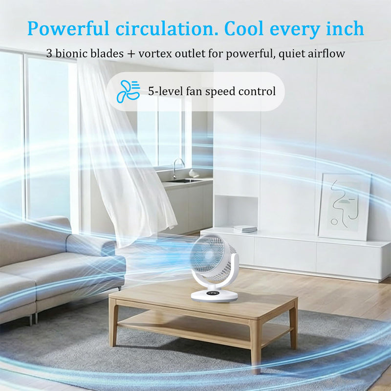 Desk fan for Bedroom, Desk Air Circulator Fan, Air outlet diameter 5.51 in，60ft Powerful Airflow,115° Vertical Manual,Sweeps 90°，Can be hung，5 Speeds,0-12H Timer, with Remote, Quiet Fan, Home (white) white