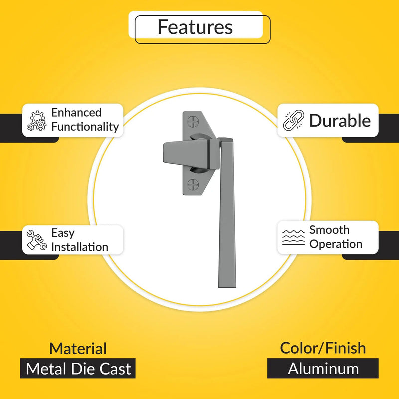 BRIXWELL Cam Handle Offset Left Hand Type, Die Cast, Aluminum Finish, 3-5/16" Length, 1-1/2" Screw Spacing, 11/32" Latch Thickness, Adjustable Offset Base Cam Lock Right Hand