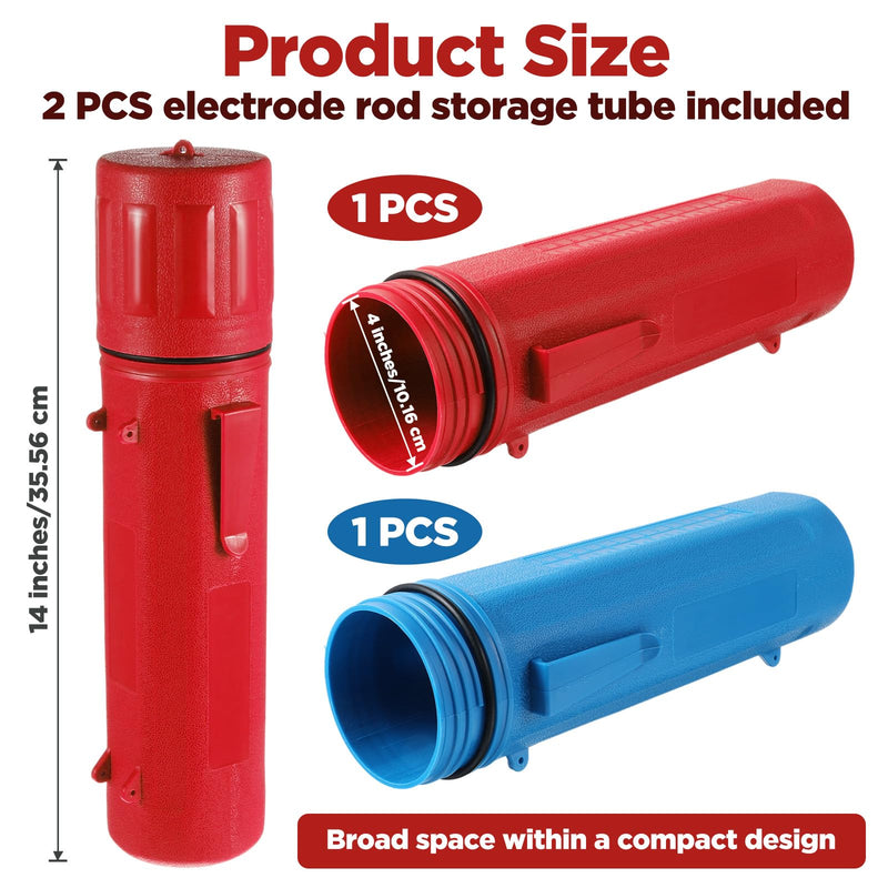 2 Pcs Welding Rod Storage Tube 14 Inch Stick Electrode Storage Container Airproof Waterproof for Welding Rod Canister(Red and Blue)