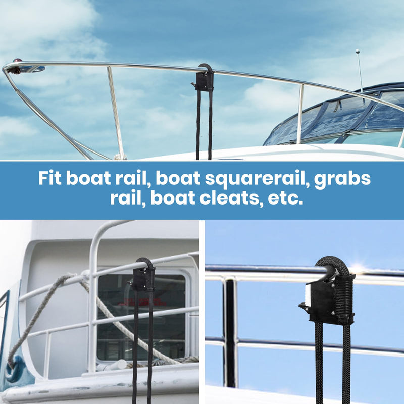 2 Pack Boat Fender Hanger with Quick Release, Boat Fender Adjuster for Rail and Cleat, Easy Height Adjustment Boat Bumper Hanger Clips, Heavy Duty Fender Line Holder for Docking Accessories Black