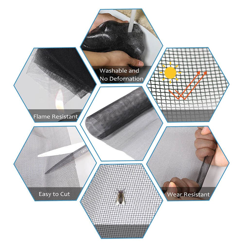 TOOLTRIZ Windows Screen and Screen Door Replacement, 48"x118" Durable Fiberglass Screen Mesh - Screen & Sliding Screen Door Repair for Patio & Window 48" x 118" Charcoal/Black