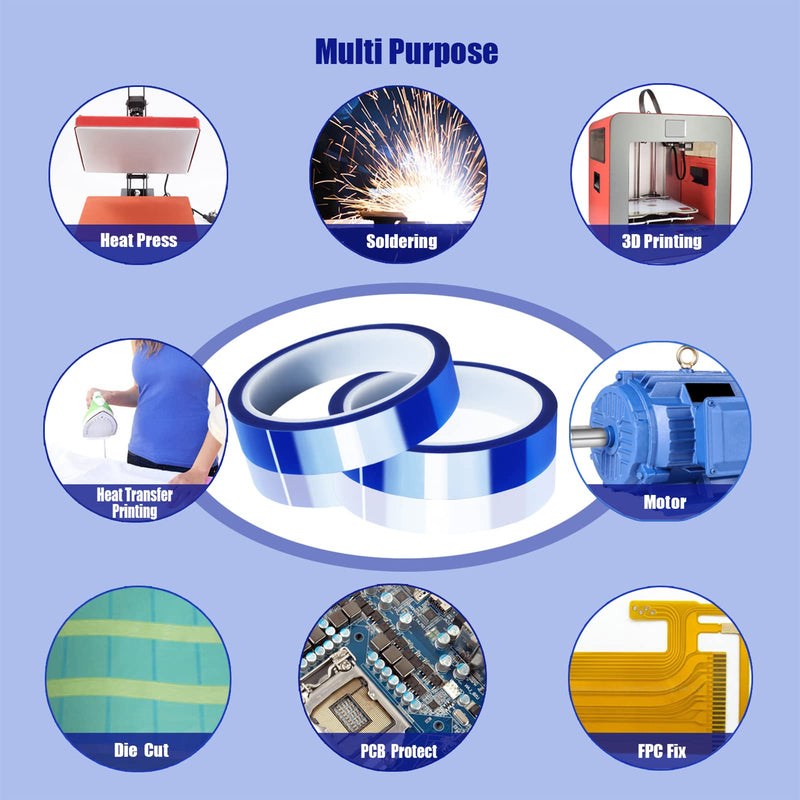 2 Rolls 20mm x33m(108ft) Blue Heat Tape High Temperature Heat Resistant Tape Heat Transfer Tape for Heat Sublimation Press Vinyl,No Residue
