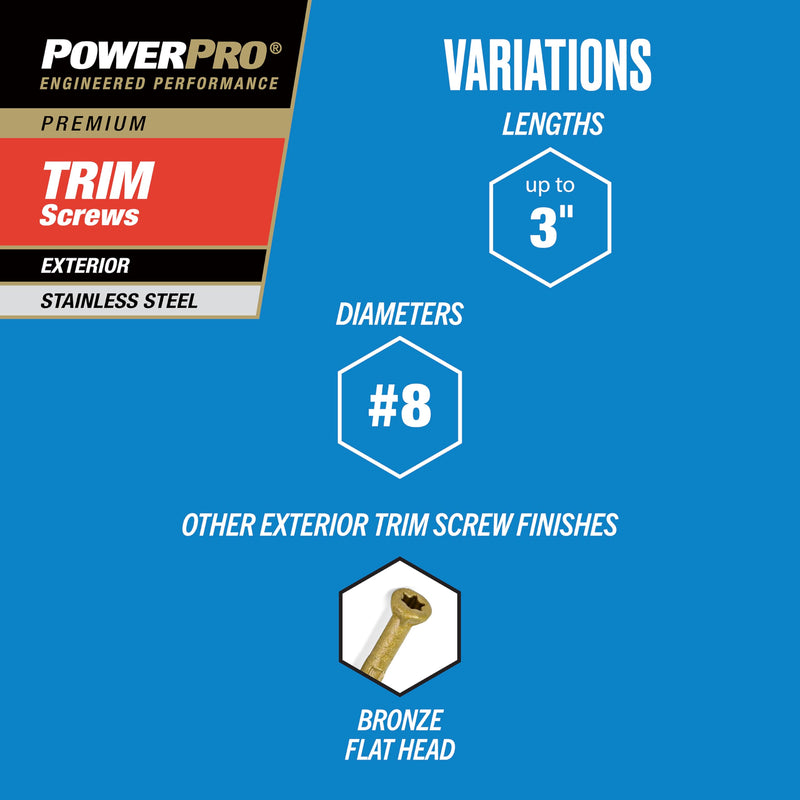 Power Pro Premium 305 Stainless Steel Trim Screws (#8 x 2-1/2") - 1lb Box #8 x 2-1/2"