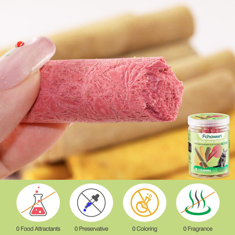 4 Flavor/110g Freeze-Dried Cat Treats,Chew Sticks for Dental Health,Hairball Control & Digestive Support (Beef,Cat Grass Salmon,Chicken Pumpkin,Chicken Dragon Fruit)